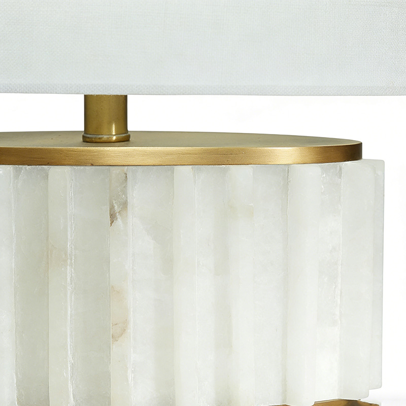 Luxury Art Deco Brass & Marble Table Lamp With Fabric Shade - Image 2
