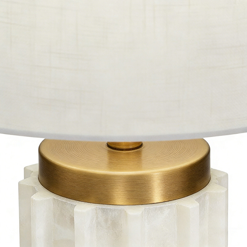 Luxury Art Deco Brass & Marble Table Lamp With Fabric Shade - Image 8