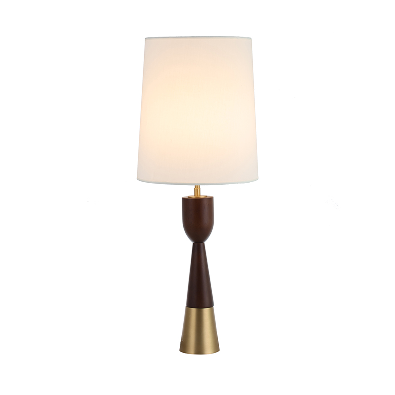 Mid-Century Modern Iron, Wood And Fabric Tapered Shade Table Lamp - Image 4