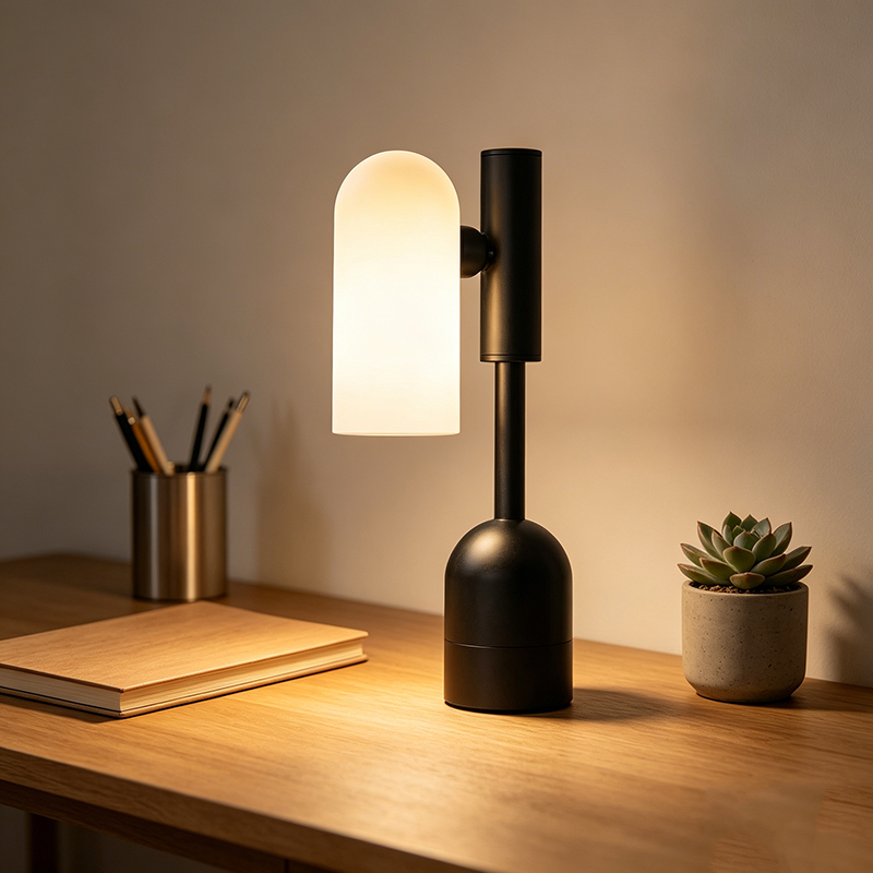 Modern Minimalist Glass, Brass & Plastic Adjustable Task Desk Lamp
