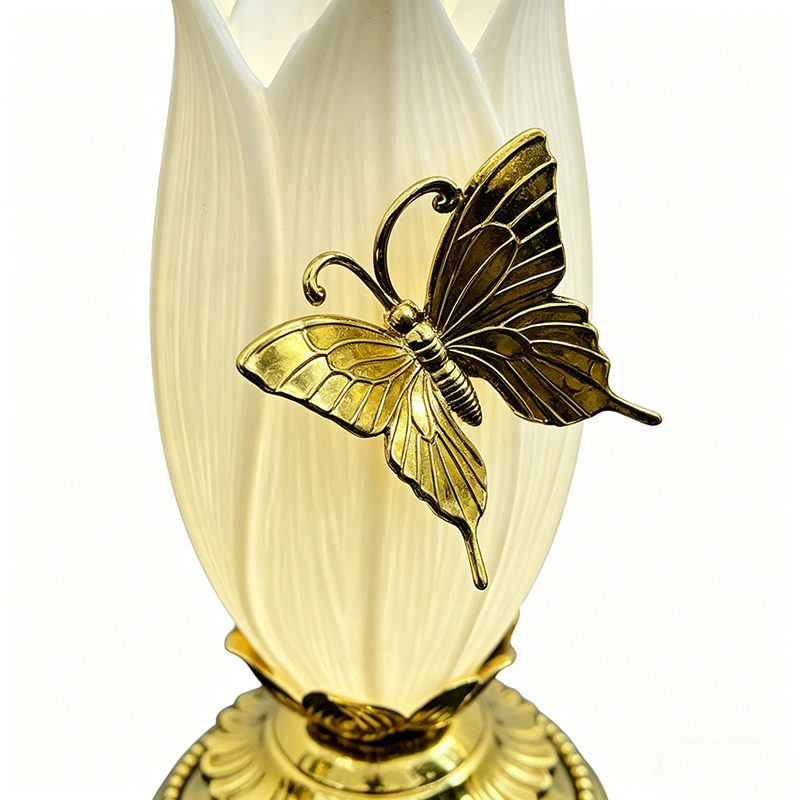 Charming Artisan Brass & Ceramic Butterfly Flower Rechargeable Lamp - Image 2
