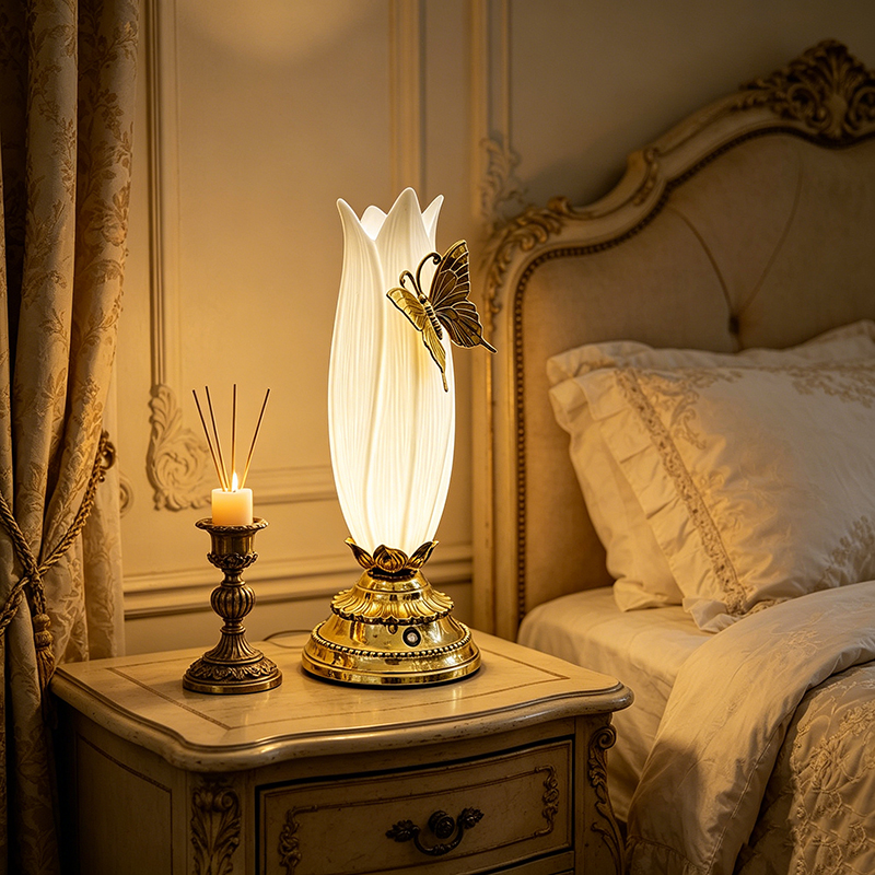Charming Artisan Brass & Ceramic Butterfly Flower Rechargeable Lamp