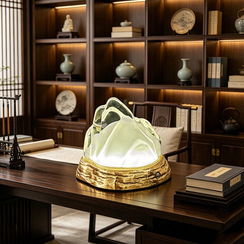 Artistic Mountain Shaped Brass & Glass Rechargeable Table Lamp