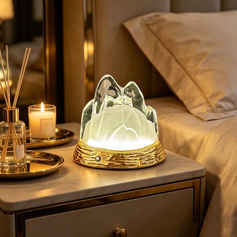 Artistic Mountain Shaped Brass & Glass Rechargeable Table Lamp - Image 3