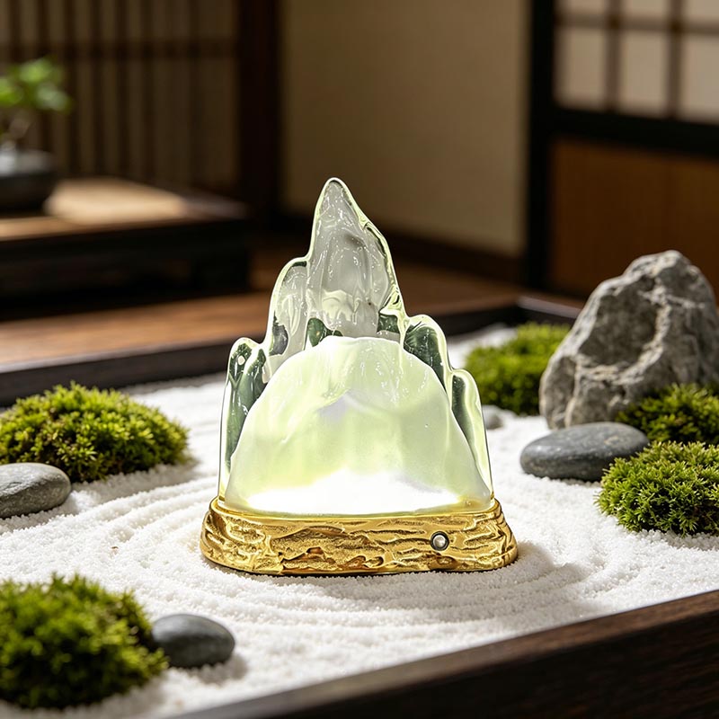 Artistic Mountain Shaped Brass & Glass Rechargeable Table Lamp - Image 5