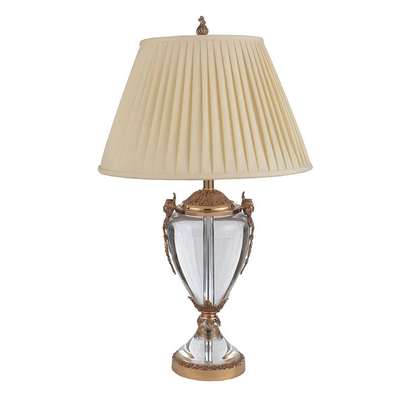 Regal Vintage Gold Brass And Crystal Table Lamp With Pleated Fabric Shade - Image 3