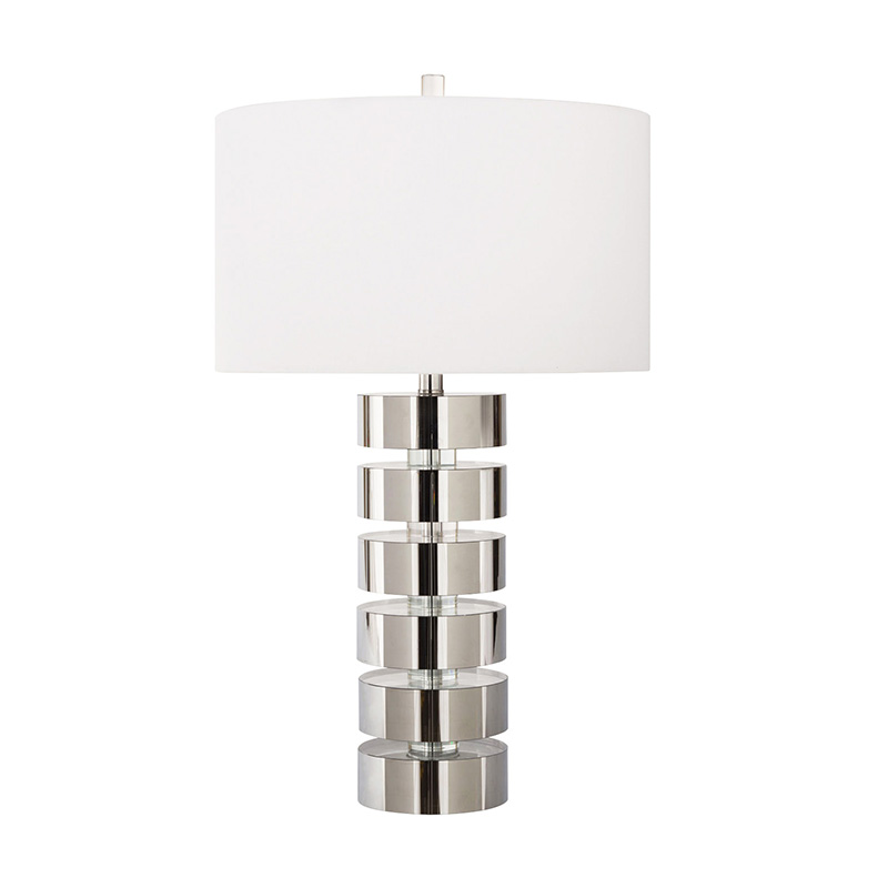 Contemporary Stacked Iron & Crystal Table Lamp With Fabric Shade - Image 4