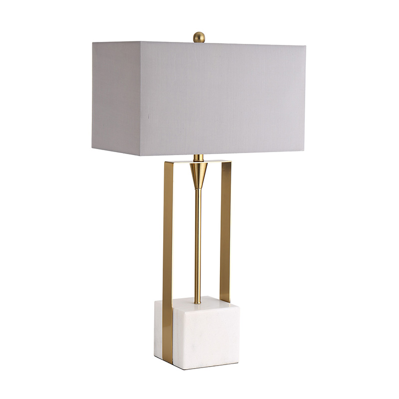 Modern Geometric Iron & Marble Table Lamp With Fabric Shade - Image 4