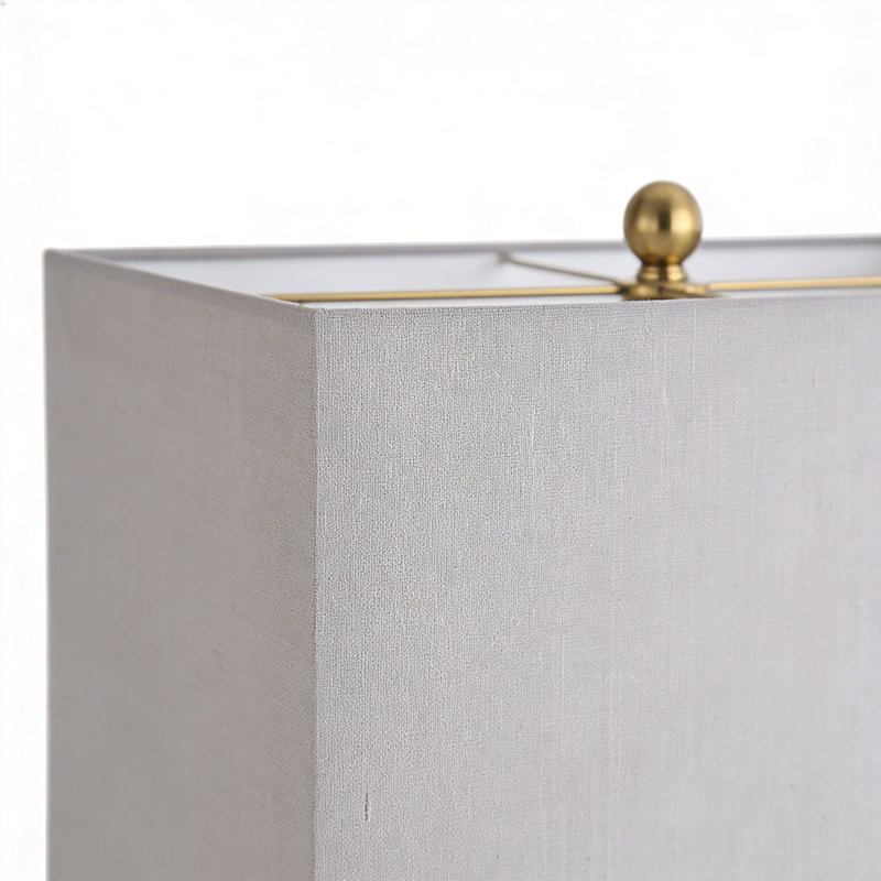 Modern Geometric Iron & Marble Table Lamp With Fabric Shade - Image 3