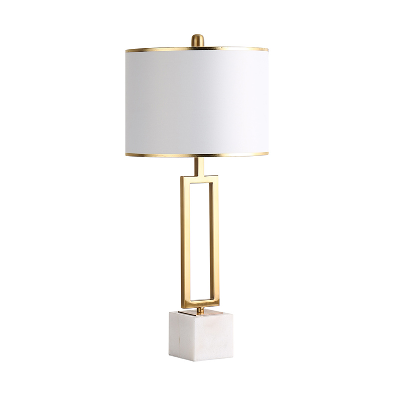 Modern Geometric Iron & Marble Table Lamp With Fabric Shade - Image 8