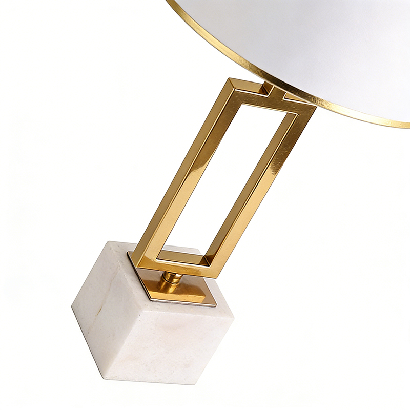Modern Geometric Iron & Marble Table Lamp With Fabric Shade - Image 7