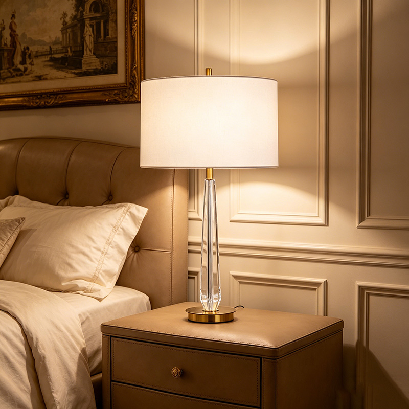 Modern Tapered Iron & Crystal Table Lamp With Fabric Shade - Image 6