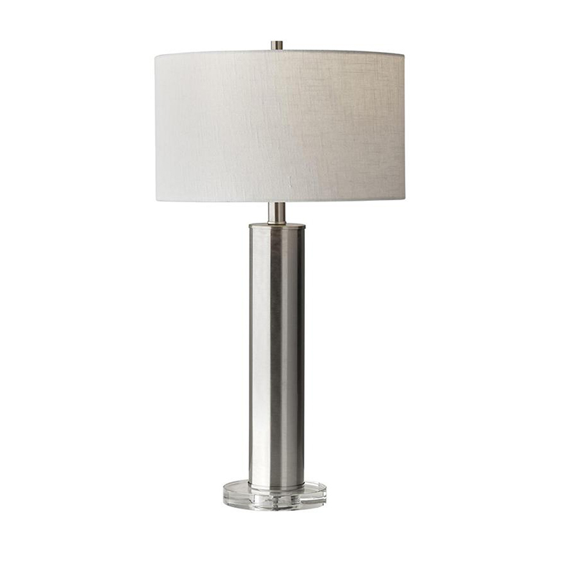 Modern Cylindrical Iron & Crystal Table Lamp With Fabric Shade - Image 3