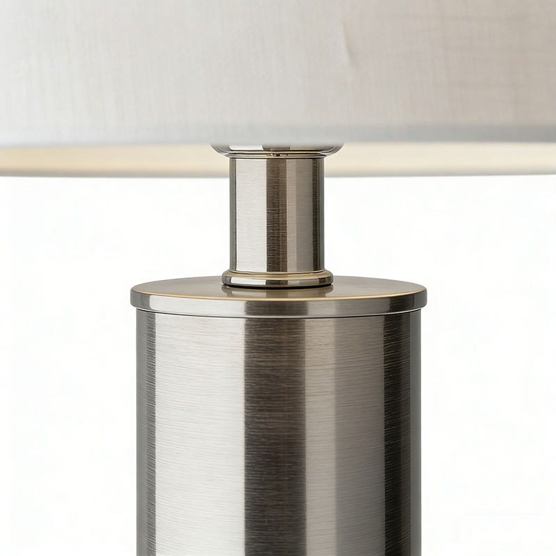Modern Cylindrical Iron & Crystal Table Lamp With Fabric Shade - Image 2