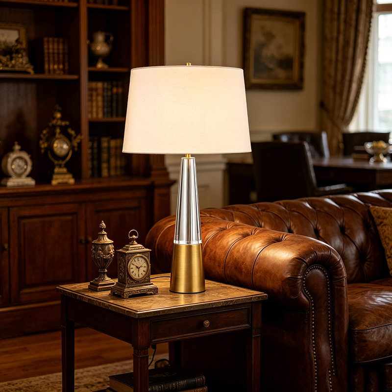 Modern Tapered Iron & Crystal Table Lamp With Fabric Shade - Image 2