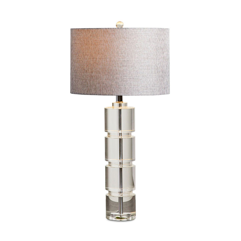 Modern Stacked Tiered Iron & Crystal Table Lamp With Fabric Shade - Image 3