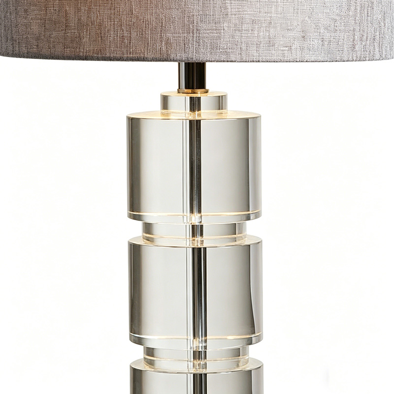 Modern Stacked Tiered Iron & Crystal Table Lamp With Fabric Shade - Image 2