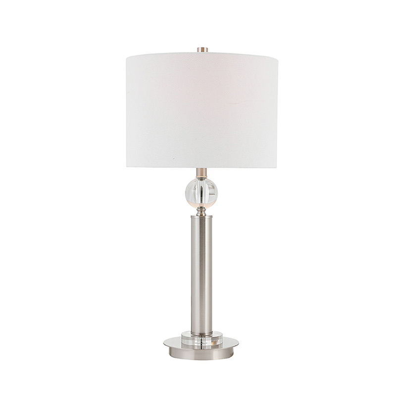 Modern Cylindrical Iron & Crystal Table Lamp With Fabric Shade - Image 3