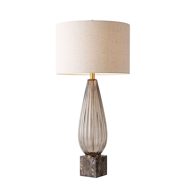 Modern Luxury Ribbed Glass Table Lamp With Marble Base And Linen Shade - Image 3