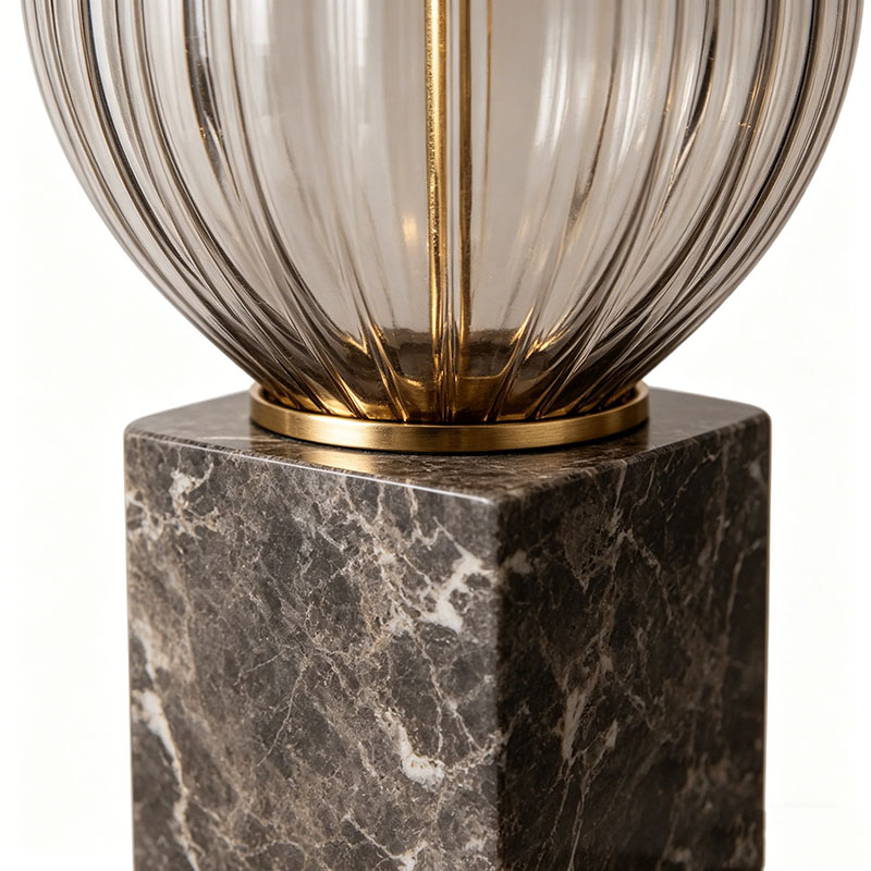 Modern Luxury Ribbed Glass Table Lamp With Marble Base And Linen Shade - Image 2