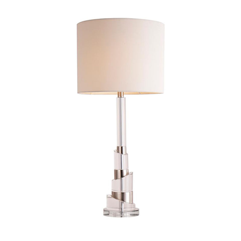 Modern Sculpted Iron & Crystal Table Lamp With Fabric Shade - Image 3