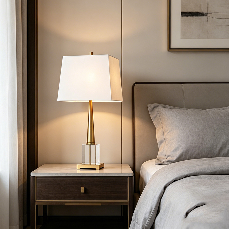 Modern Sculpted Iron & Crystal Table Lamp With Fabric Shade - Image 4