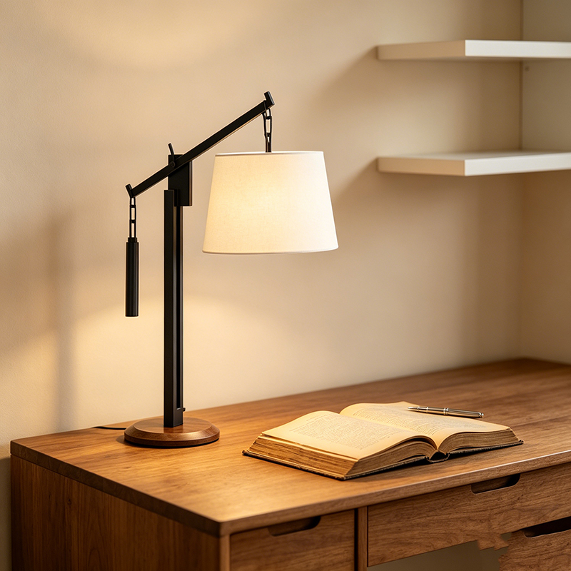 Functional Stylish Metal Fabric Shade Desk Lamp With Adjustable Arms - Image 3