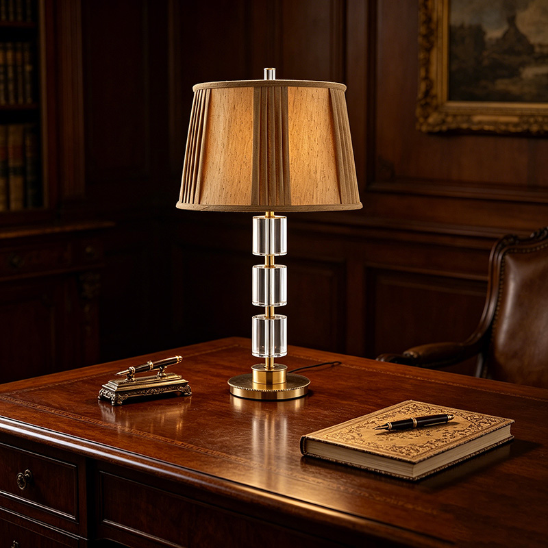 Timeless Elegance Brass And Crystal Table Lamp With Pleated Fabric Shade - Image 4