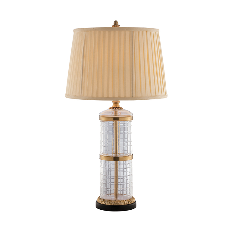 Modern Classic Brass And Striped Glass Table Lamp With Pleated Fabric Shade - Image 3