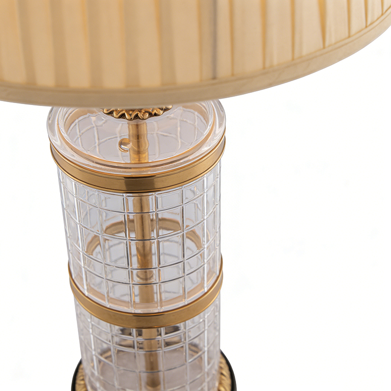 Modern Classic Brass And Striped Glass Table Lamp With Pleated Fabric Shade - Image 2