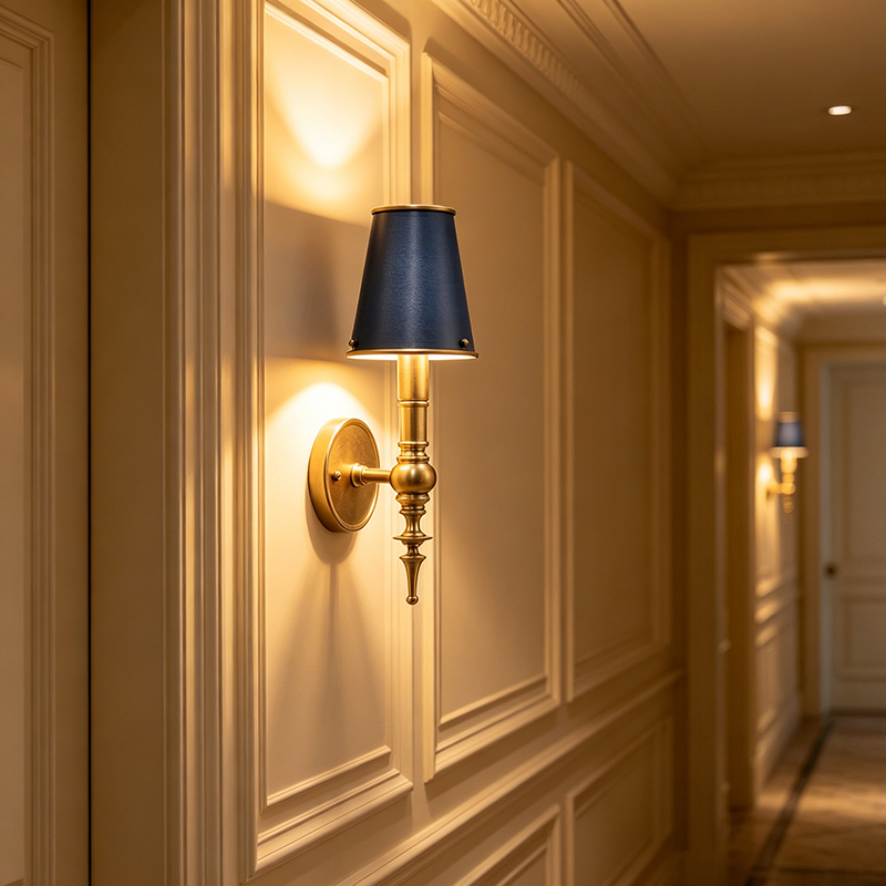 Vintage Classic Antique Brass Wall Sconce With Black Bell Shade - Image 4