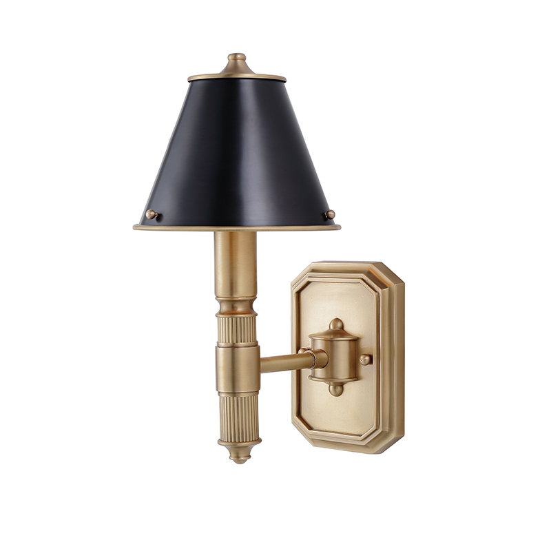 Antique Brass Classic Wall Sconce With Black Bell-Shaped Shade - Image 6