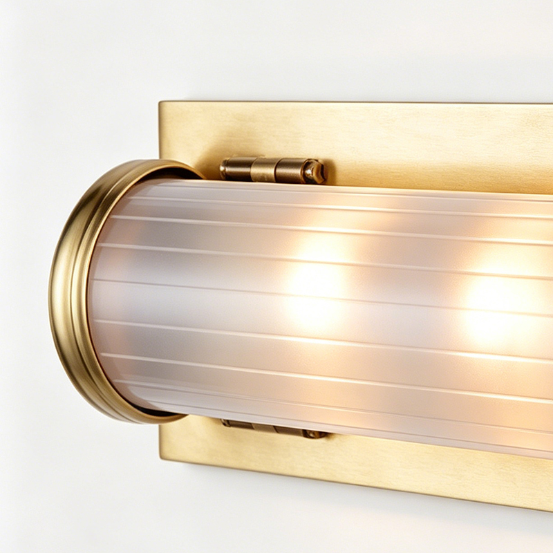 Art Deco Brass & Fluted Glass Bathroom Wall Sconce Trio - Image 6