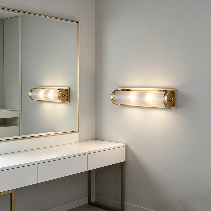 Art Deco Brass & Fluted Glass Bathroom Wall Sconce Trio - Image 5