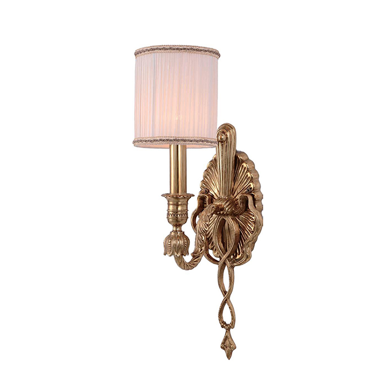 European Vintage Brass Wall Sconce With Pleated Fabric Shade, 1-Light & 2-Light Options - Image 4