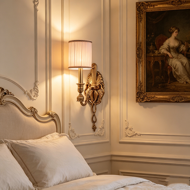 European Vintage Brass Wall Sconce With Pleated Fabric Shade, 1-Light & 2-Light Options - Image 2