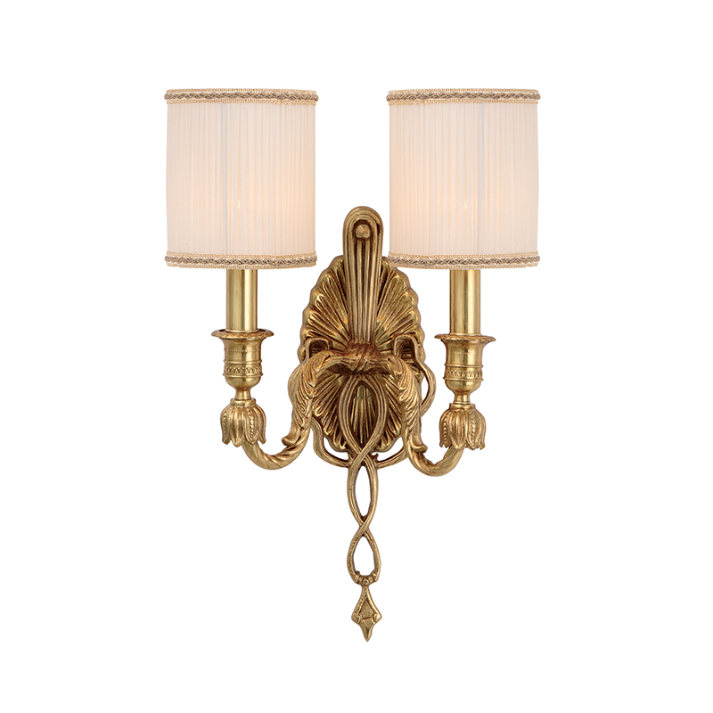 European Vintage Brass Wall Sconce With Pleated Fabric Shade, 1-Light & 2-Light Options - Image 7