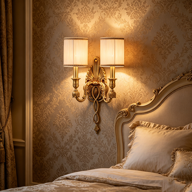 European Vintage Brass Wall Sconce With Pleated Fabric Shade, 1-Light & 2-Light Options - Image 5