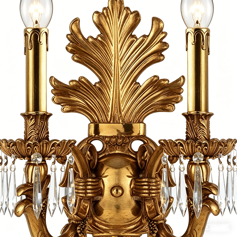French Ornate Leaf Motif Solid Copper Double Wall Sconce - Image 2