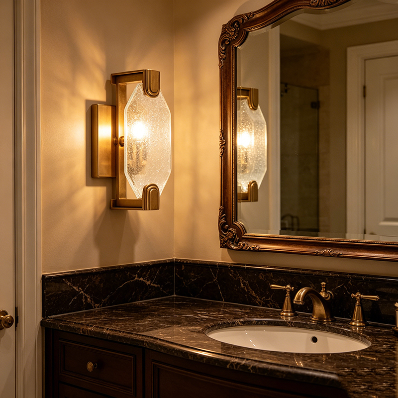 Modern Luxury Brass Wall Lamp Collection (Clear Seedy Glass & Natural Agate Shade Options) - Image 2