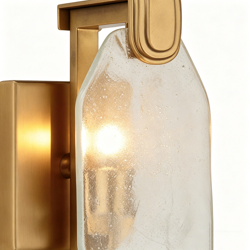 Modern Luxury Brass Wall Lamp Collection (Clear Seedy Glass & Natural Agate Shade Options) - Image 3