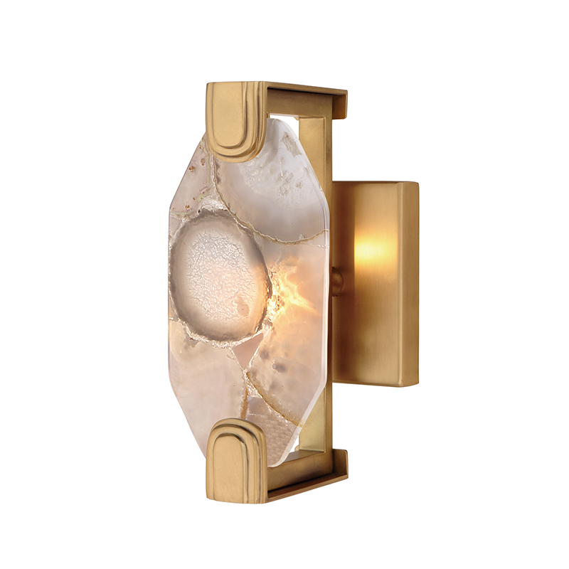 Modern Luxury Brass Wall Lamp Collection (Clear Seedy Glass & Natural Agate Shade Options) - Image 8