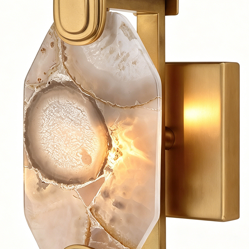 Modern Luxury Brass Wall Lamp Collection (Clear Seedy Glass & Natural Agate Shade Options) - Image 7
