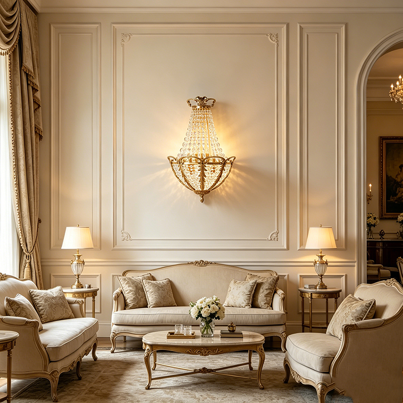 French Baroque Brass & Crystal Empire Wall Sconce