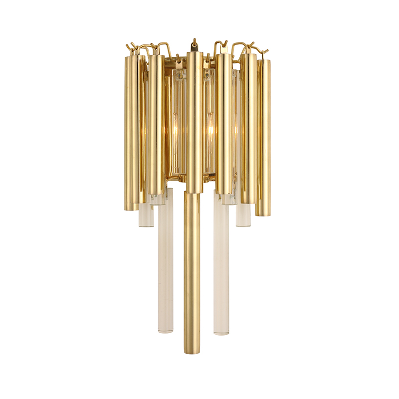 Mid-Century Modern Polished Brass Wall Sconce With Mixed Brass & Glass Rod Shades - Image 4