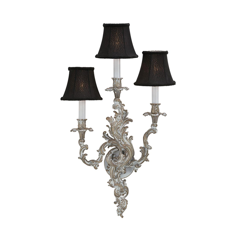 American Classic Triple-Arm Lost Wax Cast Brass Wall Sconce With Black Fabric Shades (Dual Finish Options) - Image 6
