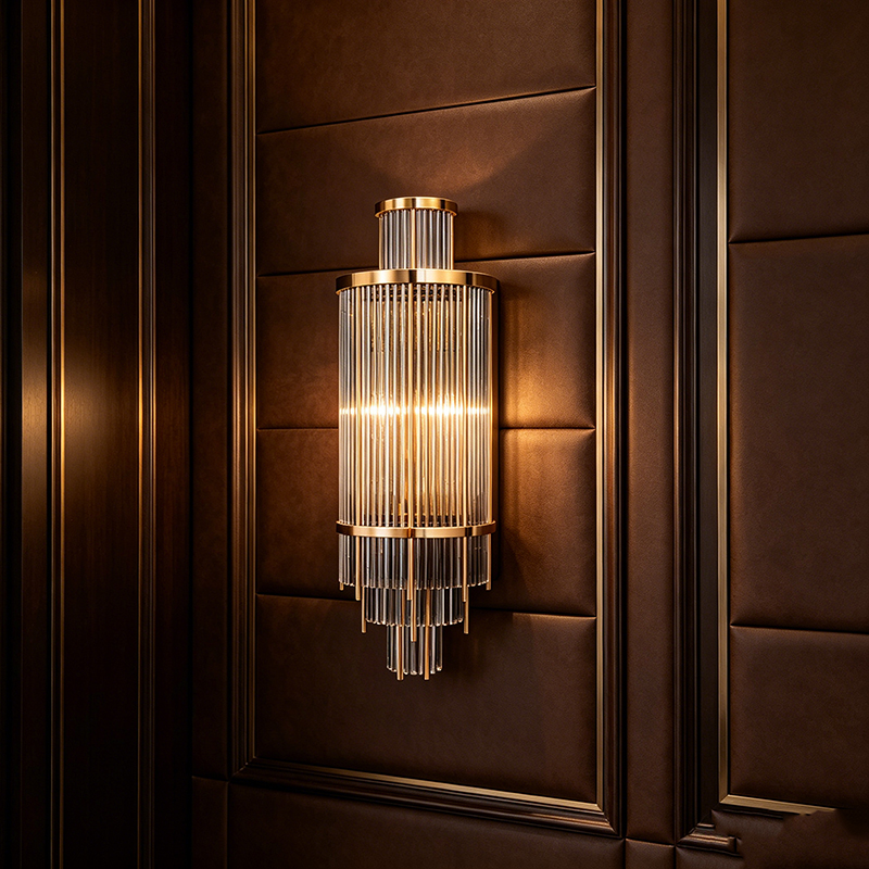 Polished Brass Vintage Smoke Grey Glass Rod Wall Sconce - Image 5