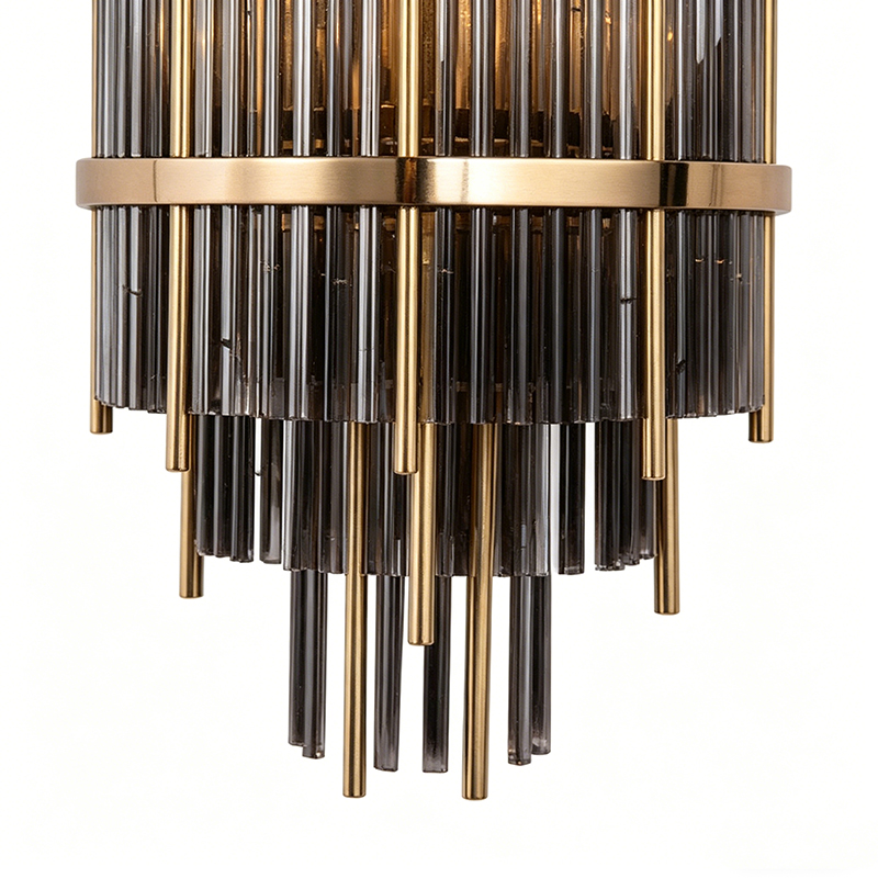 Polished Brass Vintage Smoke Grey Glass Rod Wall Sconce - Image 6