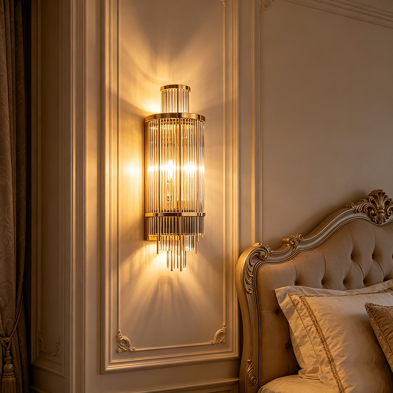 Polished Brass Vintage Smoke Grey Glass Rod Wall Sconce - Image 2