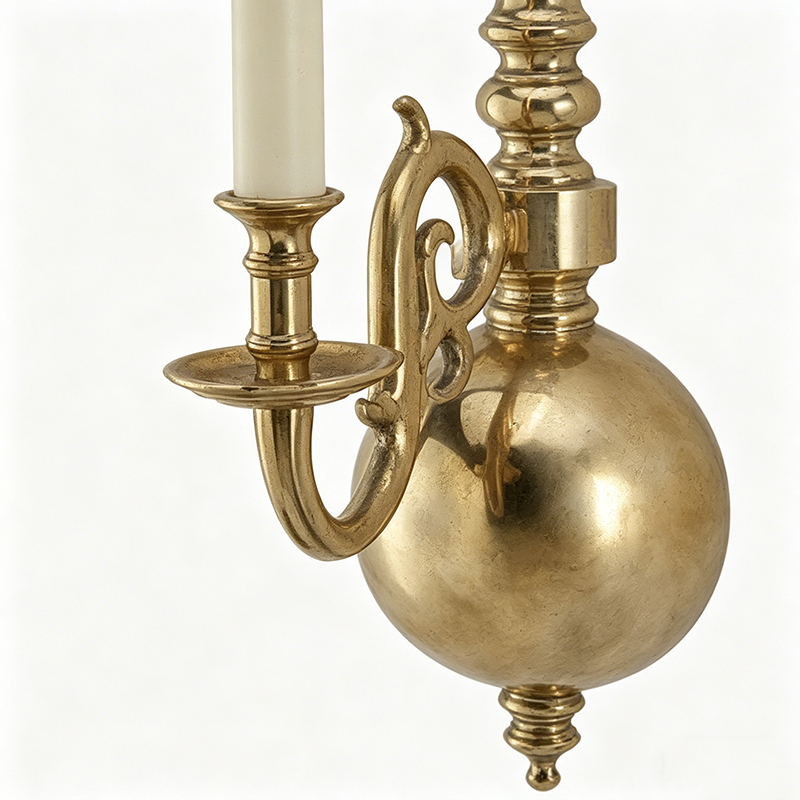 American Classic Brass Wall Lamp Collection With Orb Centerpiece & Scroll Lamp Arms (Single, Dual & Triple-Light Options) - Image 2